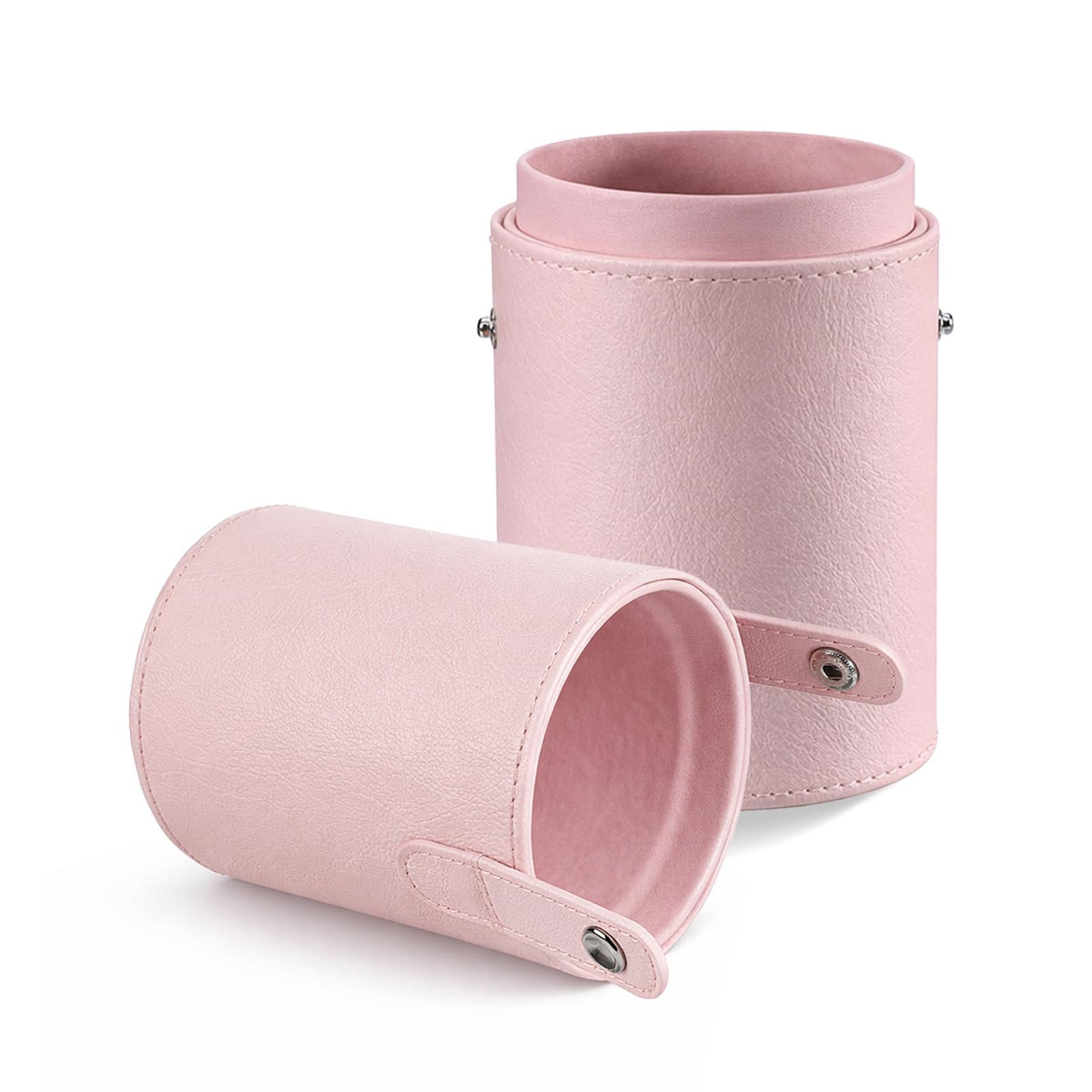 Pink Waterproof PU Leather Travel Makeup Brush Case with Dual Compartments