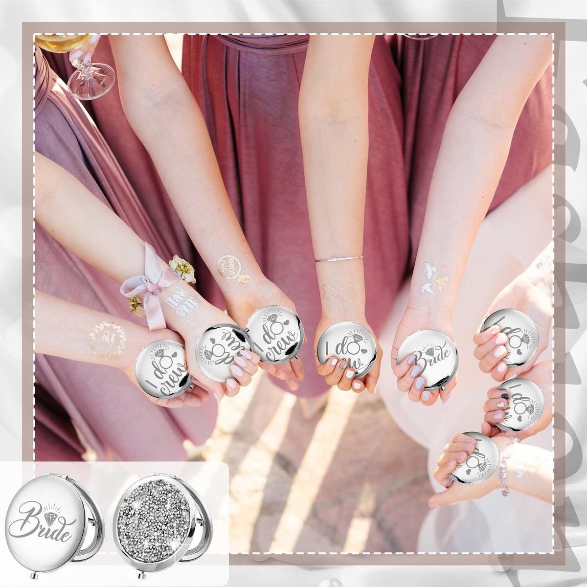 10-Pack Compact Silver Makeup & Wedding Gift Mirrors with 2X Magnification