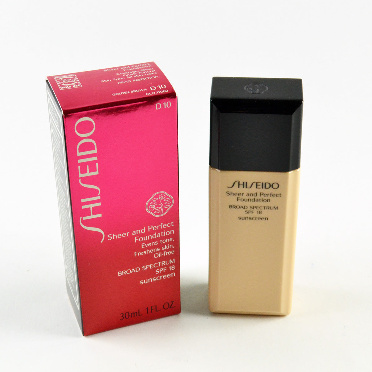 Shiseido Sheer & Perfect Foundation SPF18 D10 Golden Brown - 1 Oz