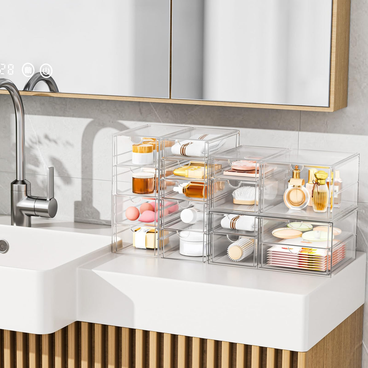Stackable Acrylic Storage Drawers for Makeup, Bathroom, and Office Organization - 7 Compartments