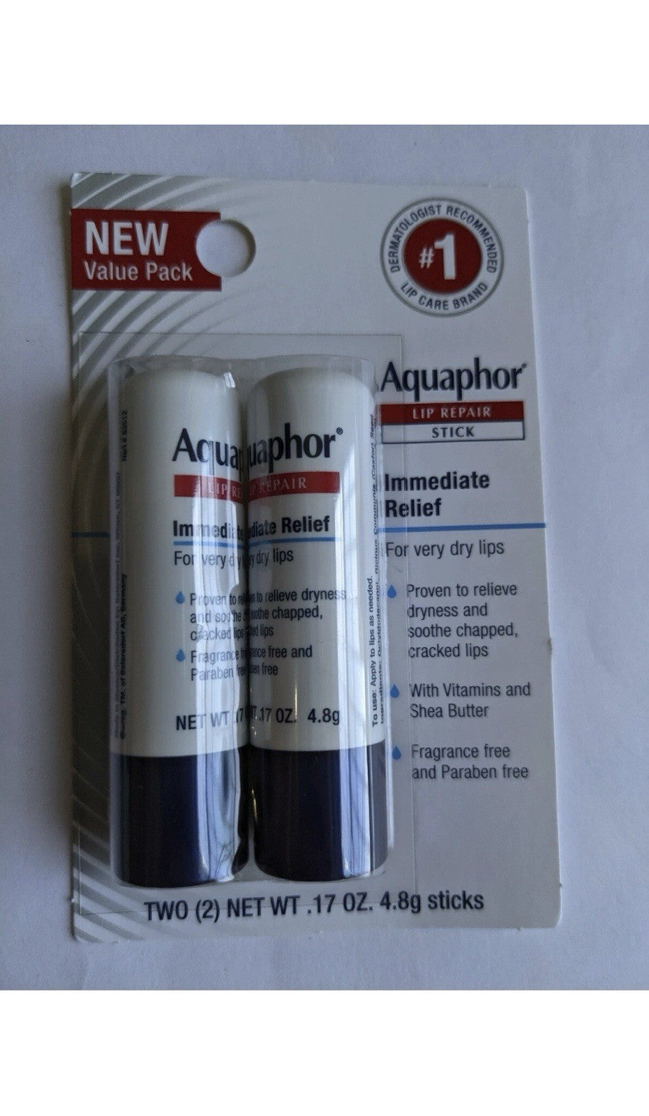 Aquaphor Lip Repair Stick Twin Pack 0.17 Ounce - Moisturizing Lip Treatment