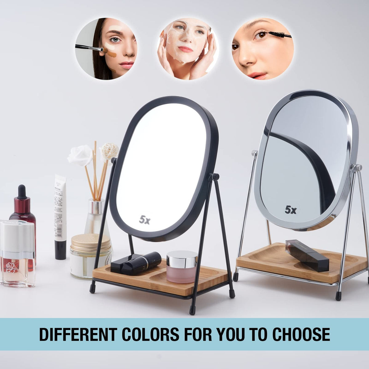 Tabletop 5X/1X Dual-Sided Magnifying Makeup Mirror with 360° Rotation Bronze