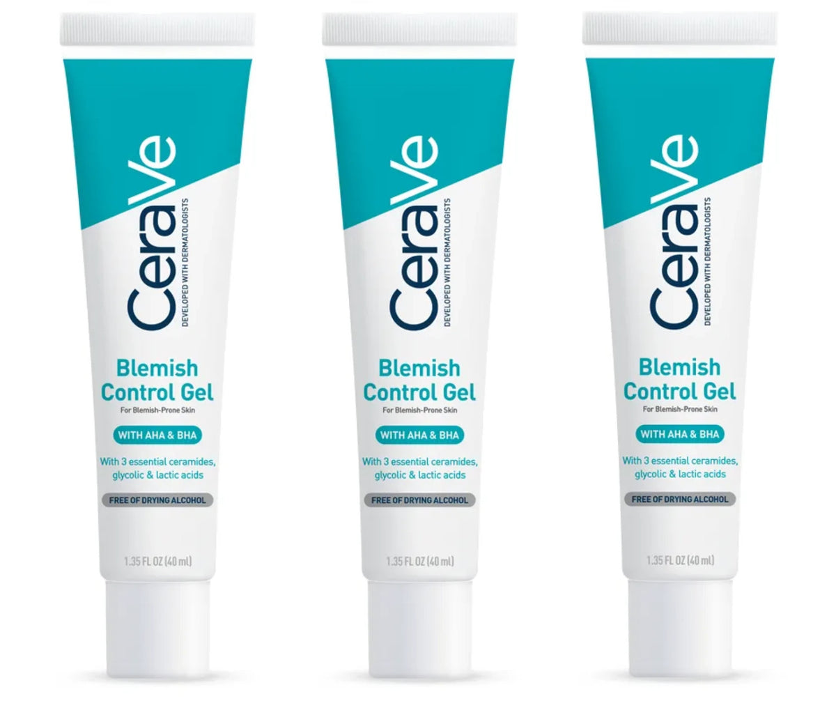 CeraVe Blemish Control Acne Gel with AHA & BHA - 3 Pack, 1.35 fl oz Each