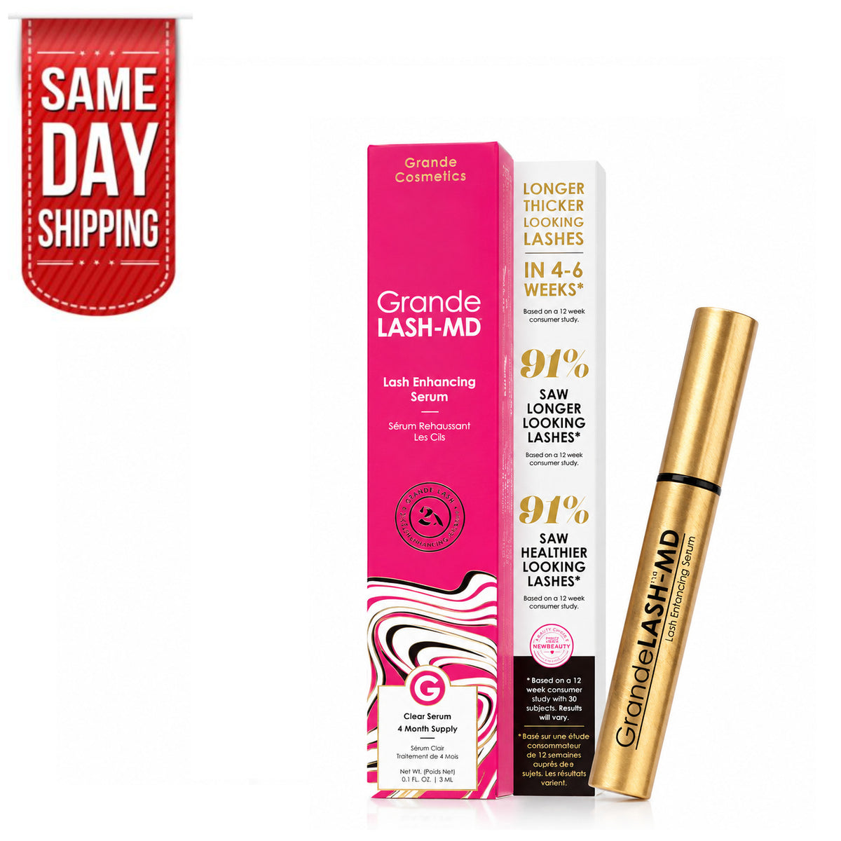 Grande Lash-MD Lash Enhancing Serum 4ML - 6 Month Supply with Expiration Date