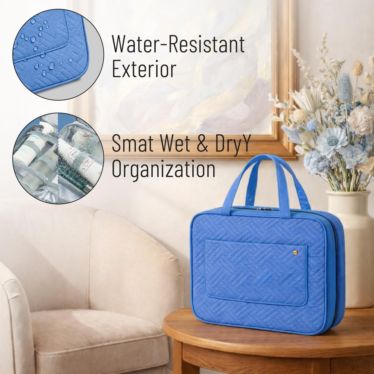 Travel Toiletry Bag Organizer Water-Resistant Hanging Cosmetic Case
