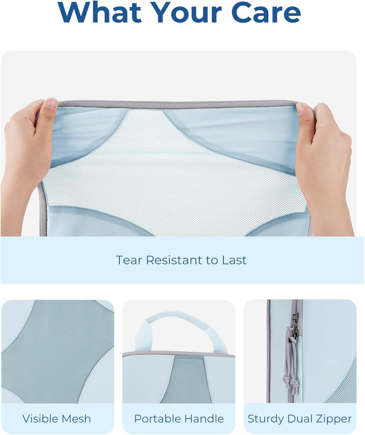 Light Blue Travel Packing Cubes 6-Piece Set for Luggage Organization