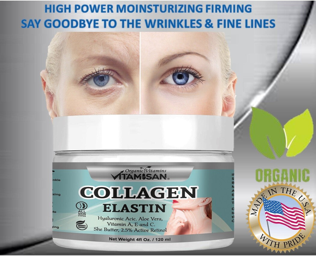 Anti-Aging Collagen Face Cream with Elastin - Vitamin Skin Care for Wrinkle Reduction