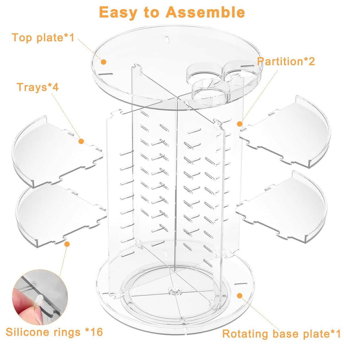 Rotating Makeup Organizer with 8 Adjustable Levels - Spinning Cosmetic Storage & Brush Holder