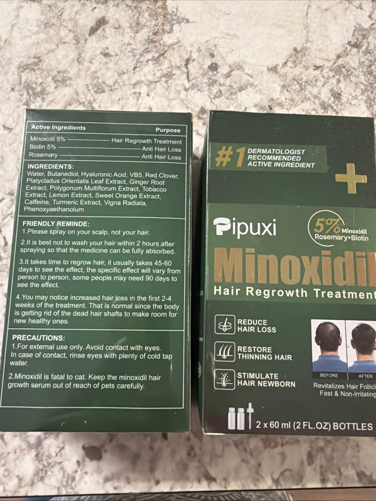 2 Pipuxi Minoxidil 5% Hair Regrowth Treatment Rosemary Biotin 4 x 60ml