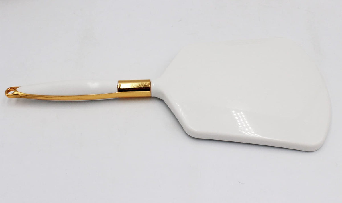 White Handheld Makeup Mirror with Handle & Hook Hole 6x6.8 Inch