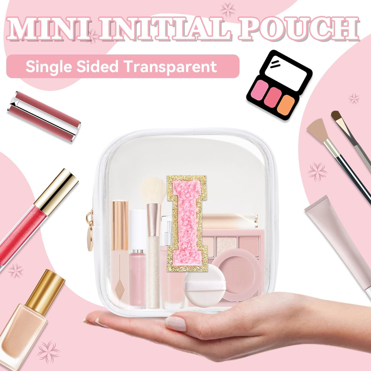 Personalized Clear Makeup Bag with Initials - Waterproof Nylon Compact Organizer