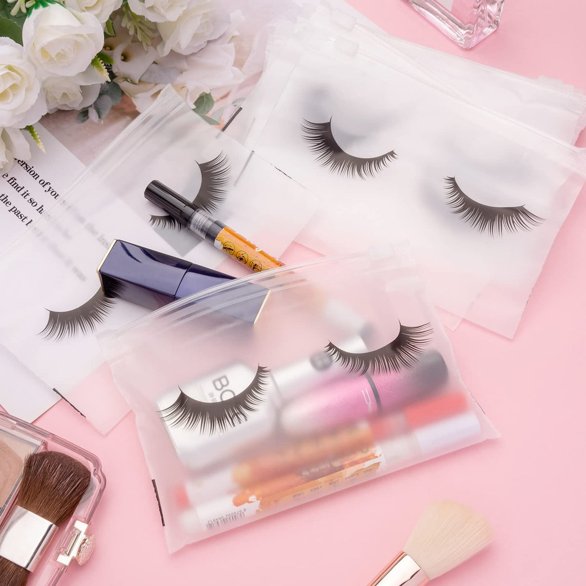 100PCS Waterproof Clear Makeup Bags with Zipper for Cosmetics & Travel