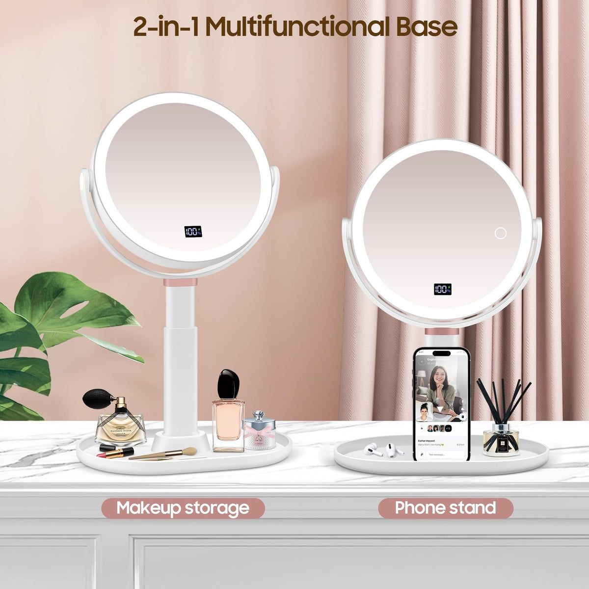 LED Lighted Makeup Magnifying Mirror 30X/1X Dual-Sided Touch Control with Digital Display