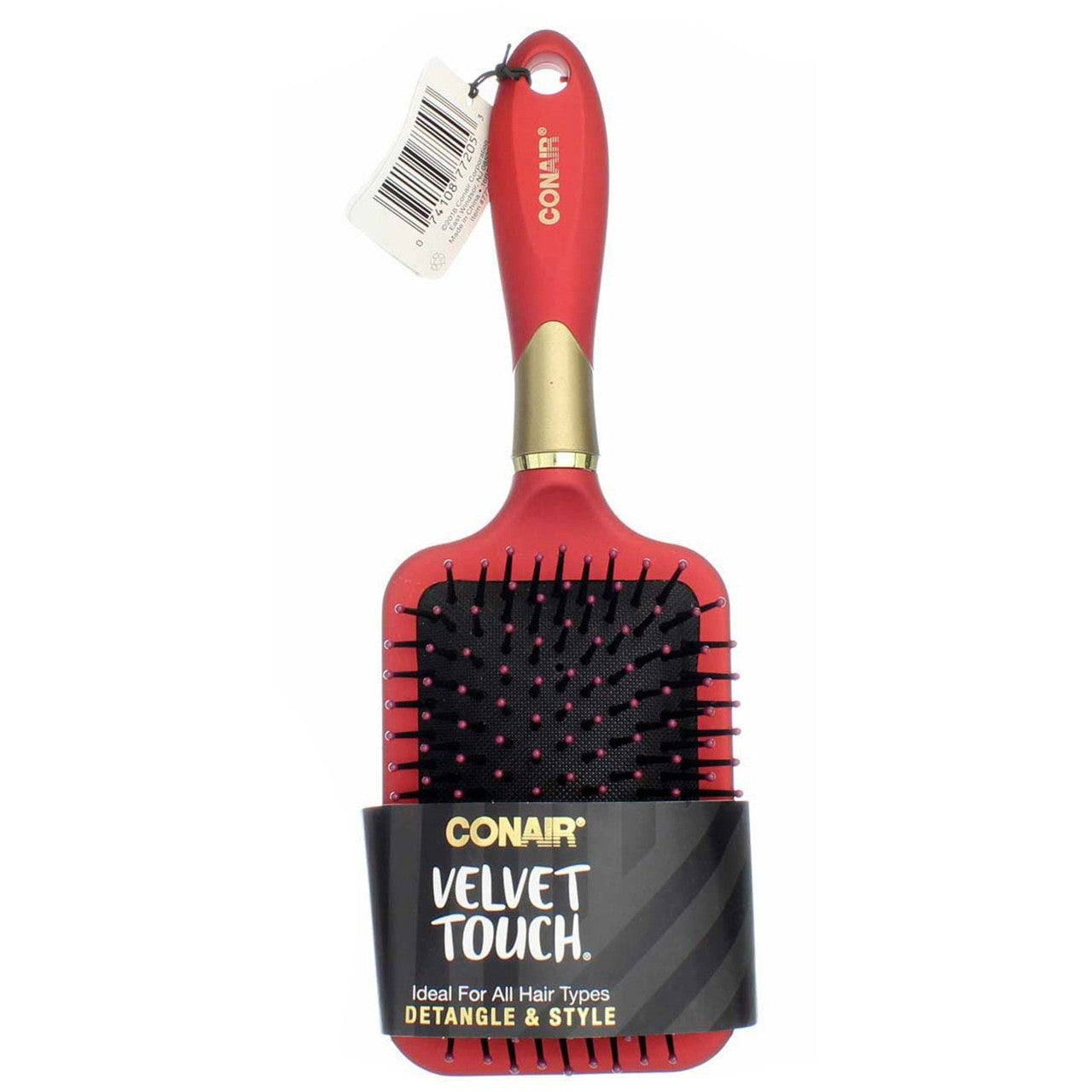 Velvet Touch Paddle Hair Brush for Detangling & Styling - Red