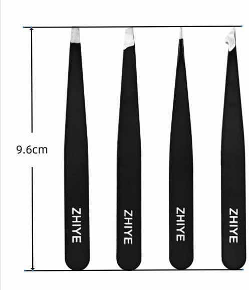 Professional Stainless Steel Eyebrow Tweezers Set - 4 Precision Pliers for Eyebrow Grooming & Ingrown Hair Removal