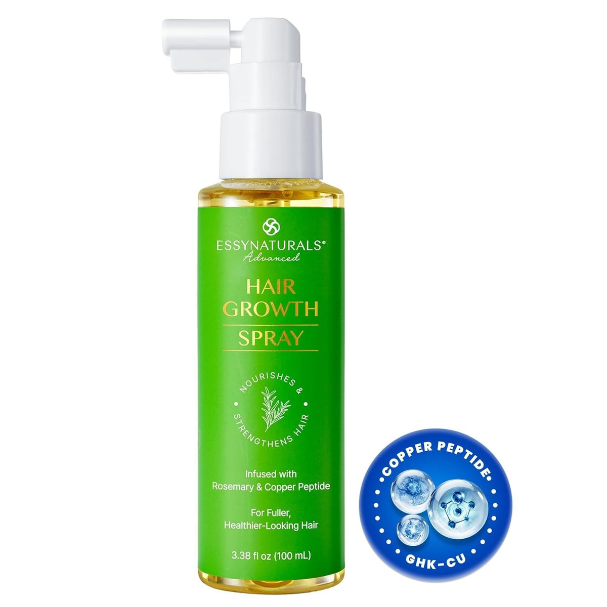 Natural Hair Growth Solution - Copper Peptide & Oils for Thicker 3.38