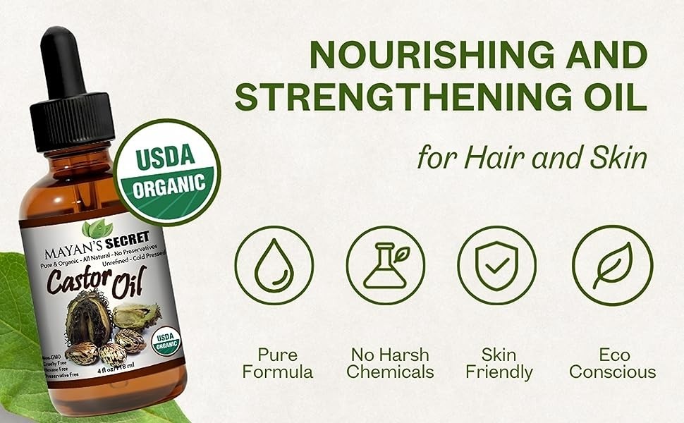 Organic Castor Oil for Hair & Lash Growth - 4oz Cold Pressed & Hexane-Free