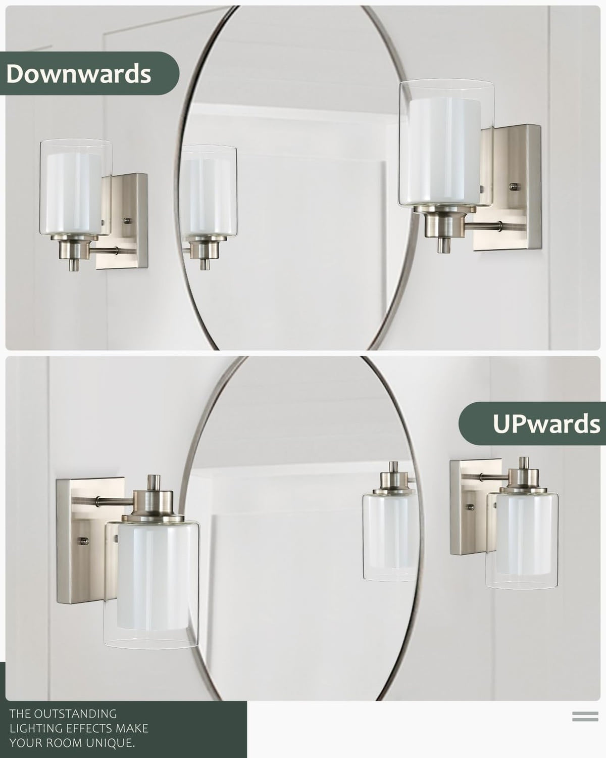 Brushed Nickel Wall Sconce Set - 3 Pack Modern Bathroom Vanity Lights