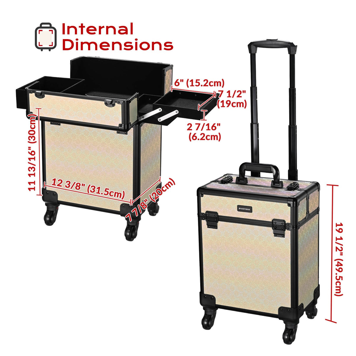 Rolling Makeup Train Case with Extendable Trays and Large Storage - Vintage Tan Organizer