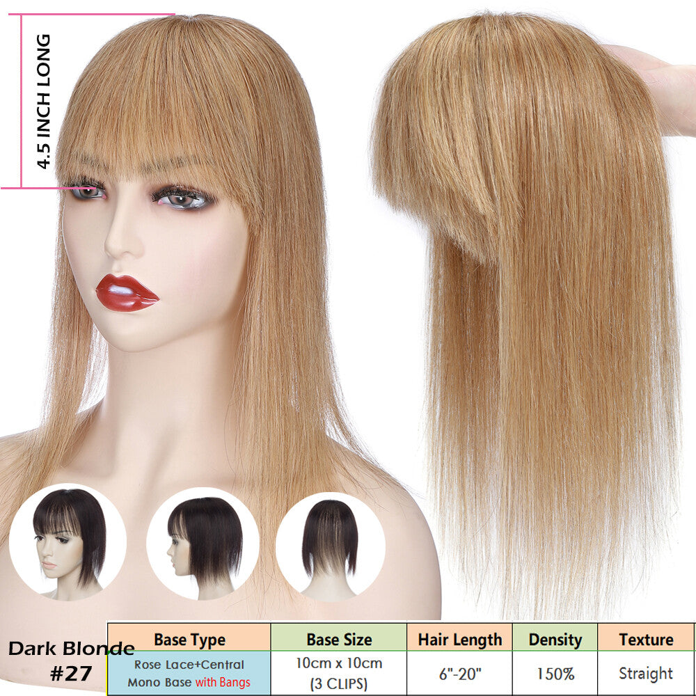 Clip-In Human Hair Topper with Silk Base for Women - Natural Look & Various Sizes