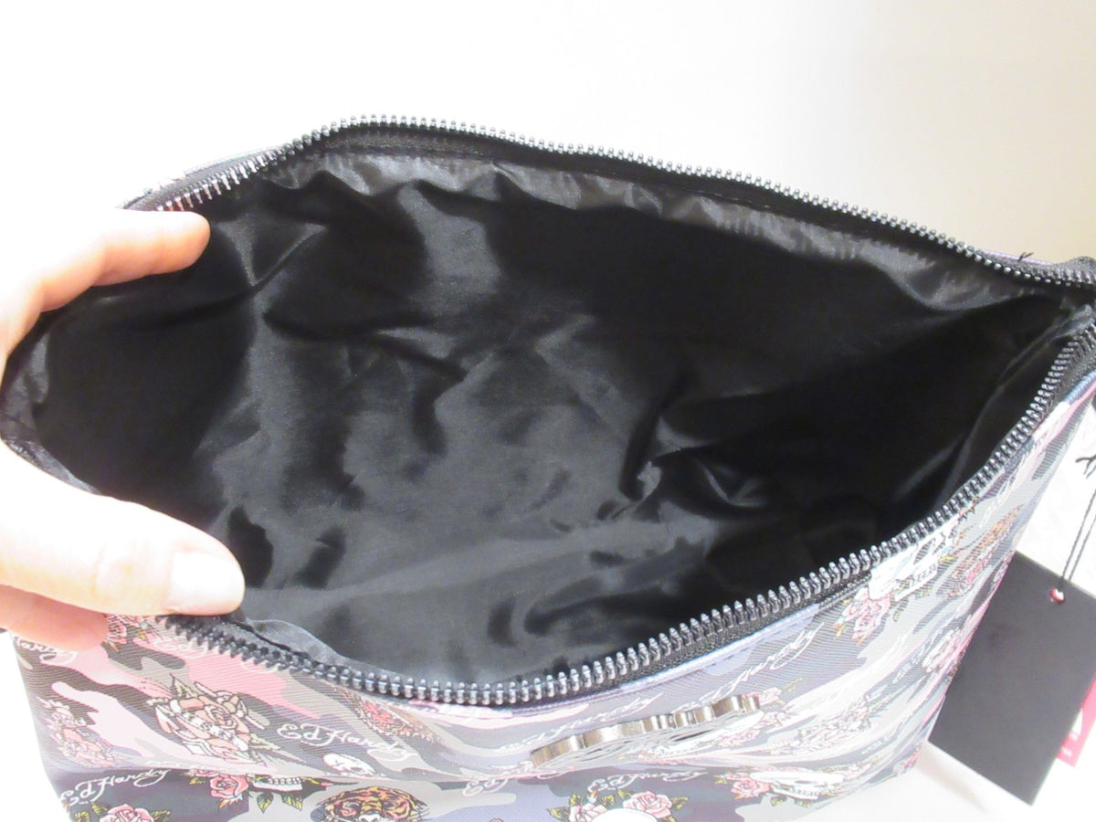 Large Cosmetic Makeup Bag Case with Skull & Tiger Tattoo Design - Ed Hardy
