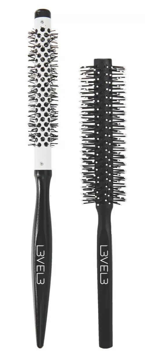 Wooden Round Hairbrush Set - 2 Pieces Nylon Bristles, Heat-Resistant Barrel