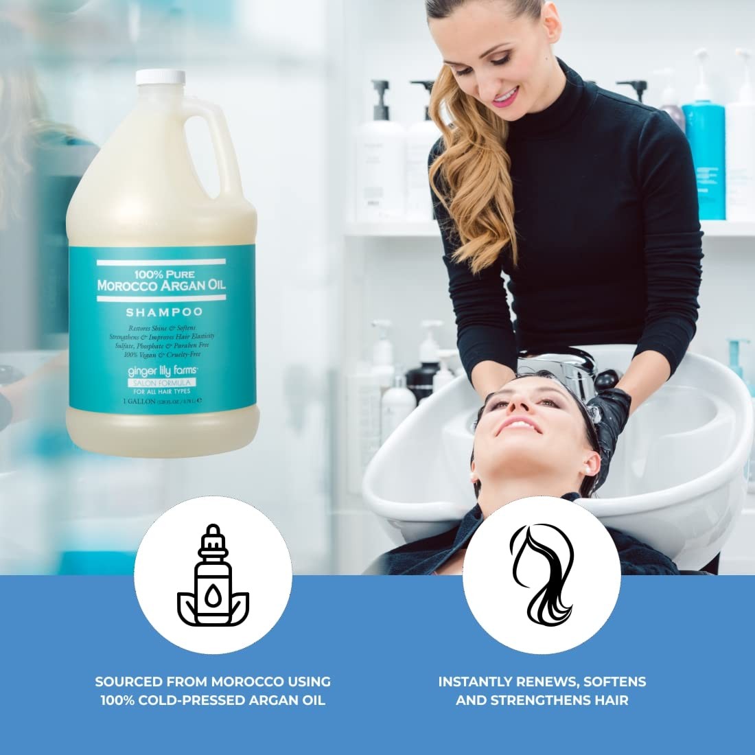 Moroccan Argan Oil Shampoo for All Hair Types - 128oz Natural & Cruelty-Free