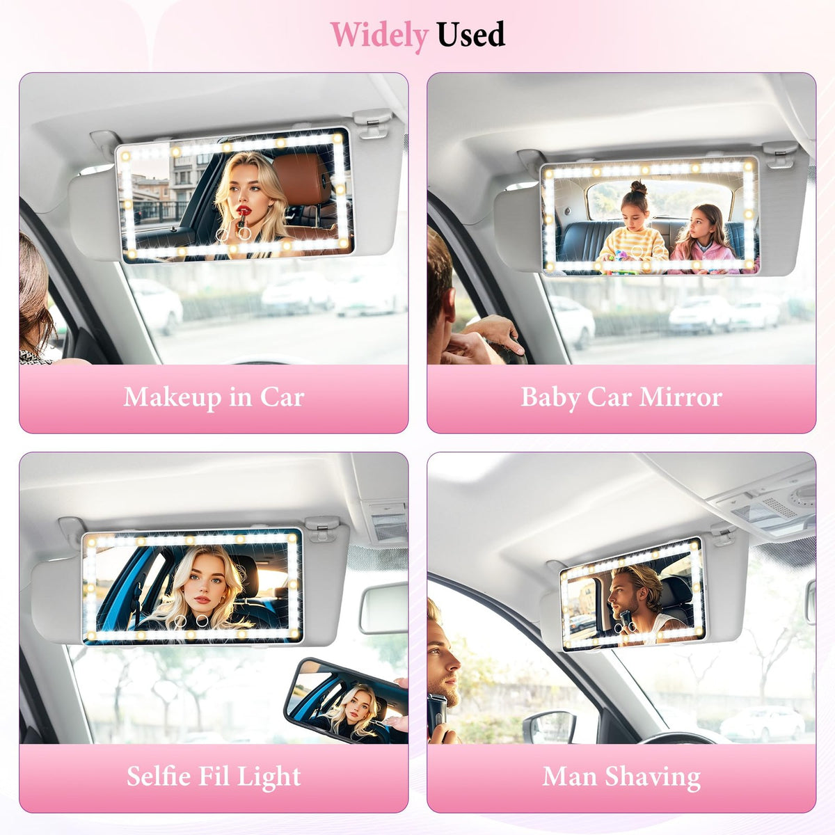 Rechargeable Car Sun Visor Vanity Mirror with 60 LEDs & 3 Light Modes