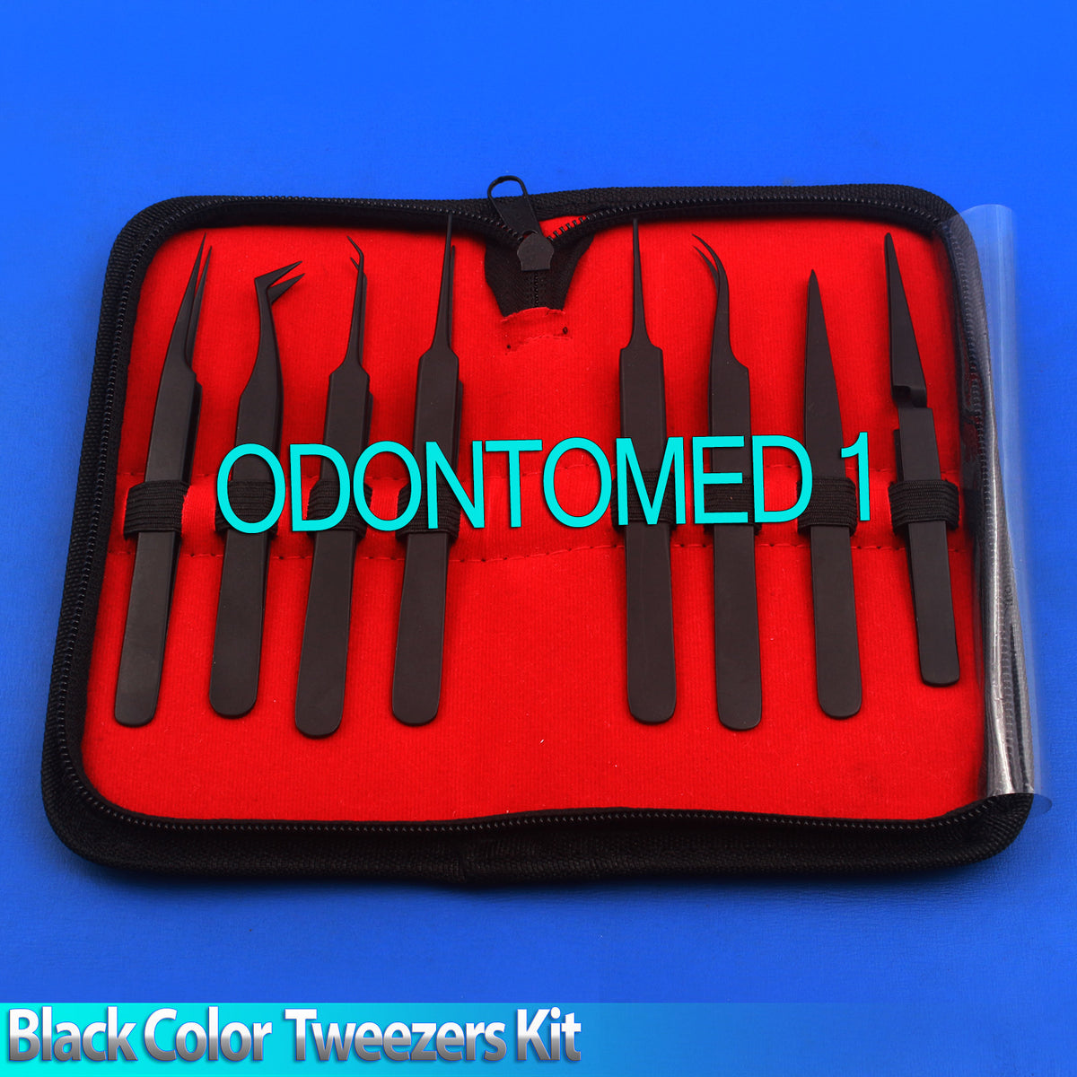Black Eyelash Extension Tweezers Set - 8 Pieces for Lash Artists