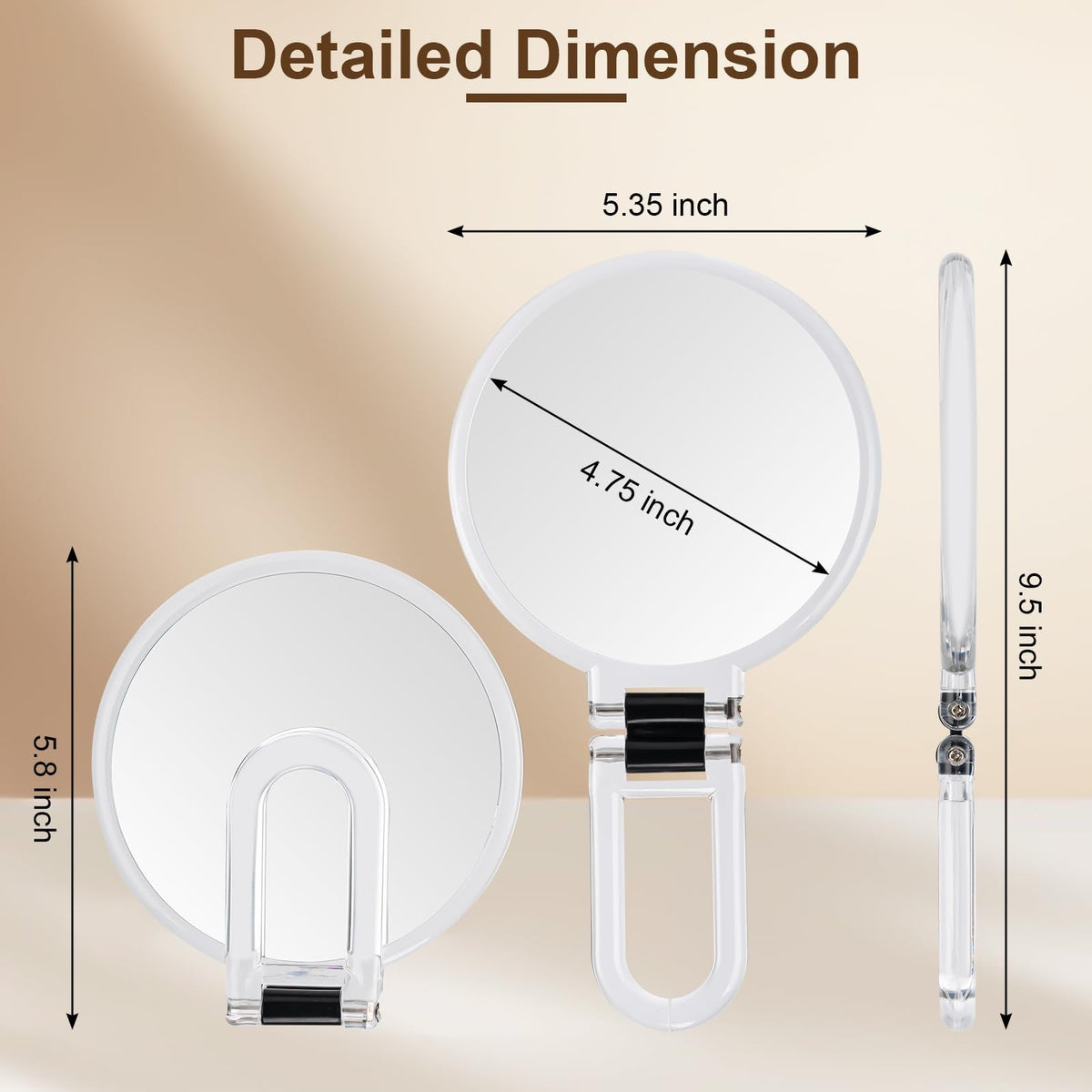 10X Magnifying Handheld Mirror with Adjustable Handle - Double Side Clear Mirror for Makeup & Grooming