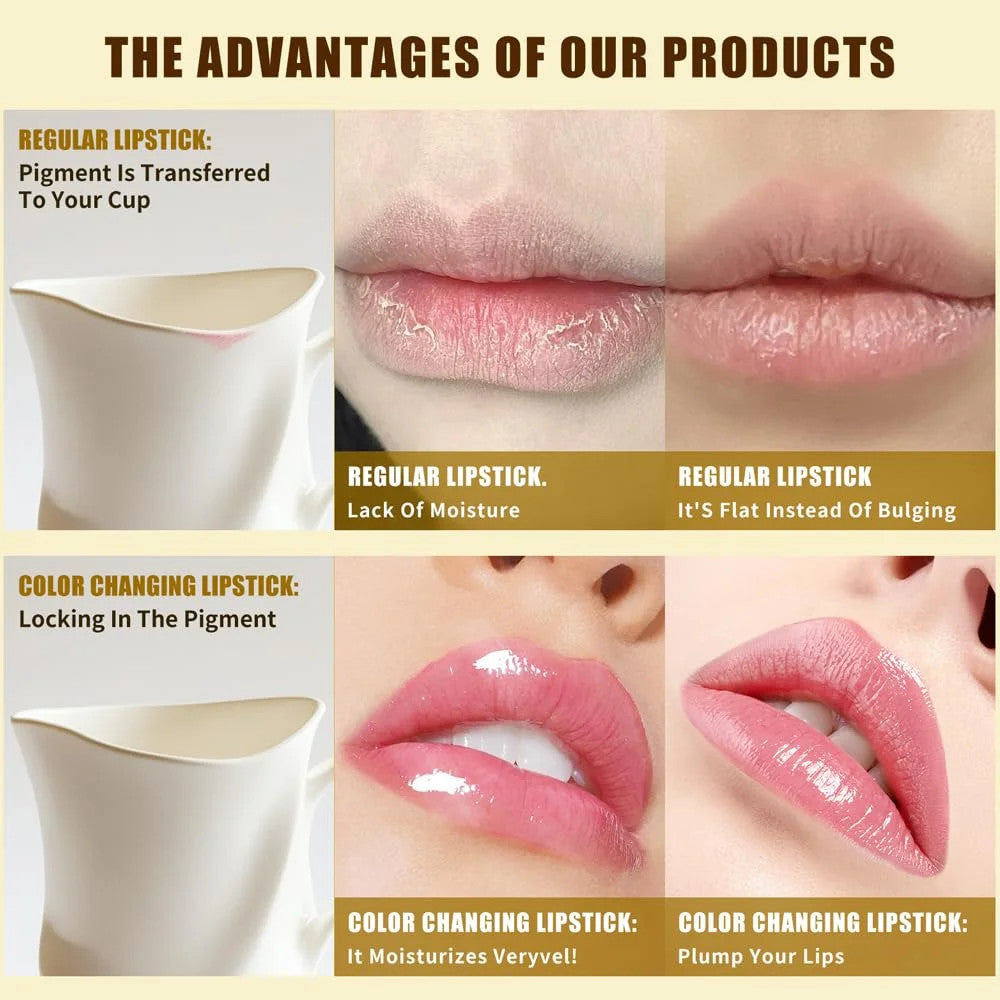 Color Changing Lipstick for Mature Lips - Long Lasting Hydrating Gloss