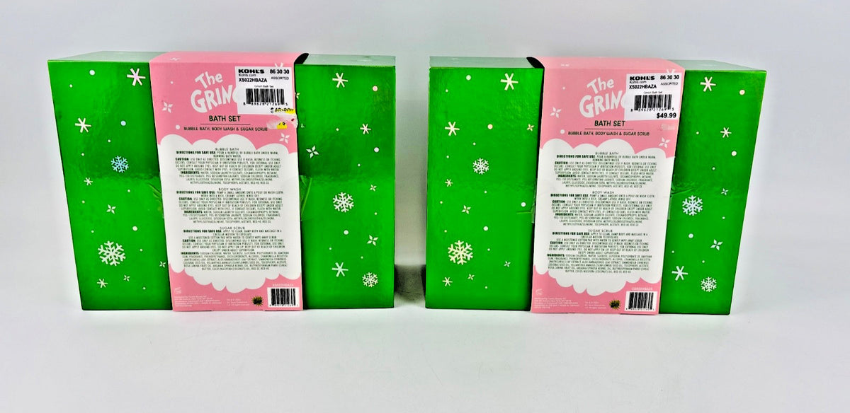 The GRINCH Bath Set 2 PACK Bubble Bath, Body Wash, & Sugar Scrub