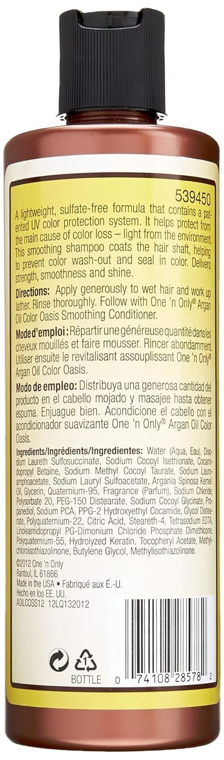 Argan Oil Smoothing Shampoo - Color Oasis, Sulfate & Paraben Free, 12 Oz, Pack of 2