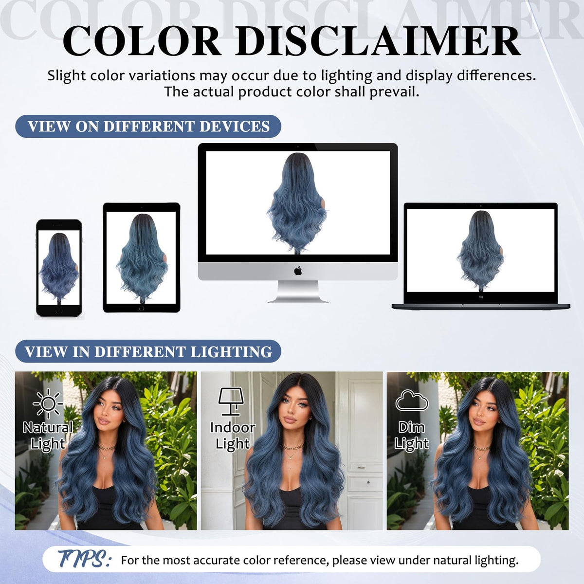 Blue Ombre Synthetic Wig 26 Inch Wavy Long Hair for Women