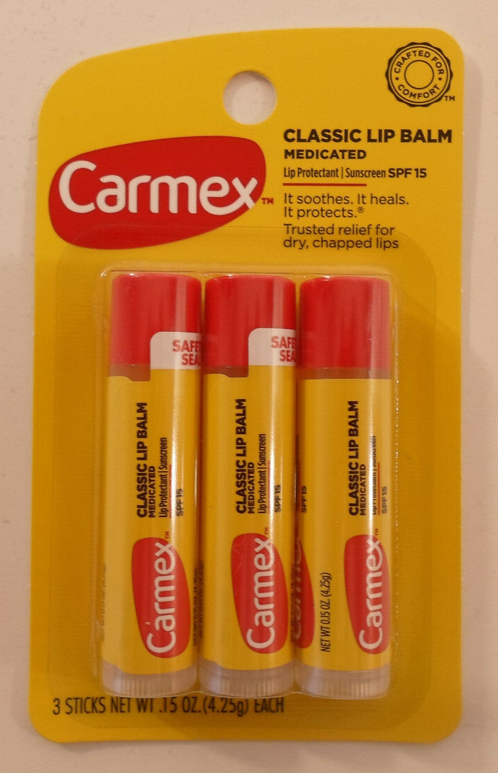 Medicated Lip Balm 3 Pack - Classic Moisturizing Lip Treatment Sticks