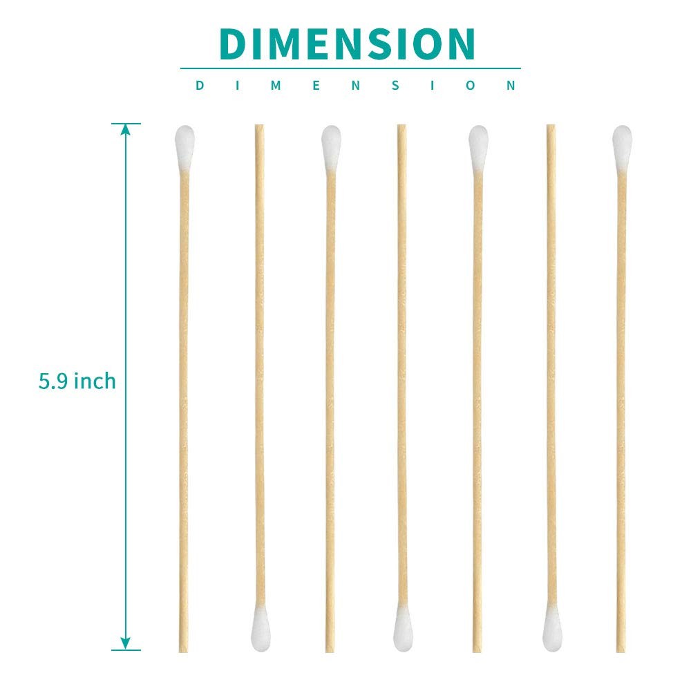 6-Inch Wooden Cotton Swabs for Makeup Removal and Cleaning - 200 Pack