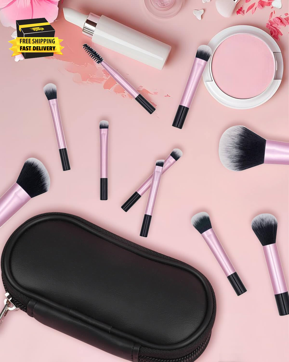 Travel Makeup Brush Set 10 Pcs Mini Makeup Brushes with Pouch