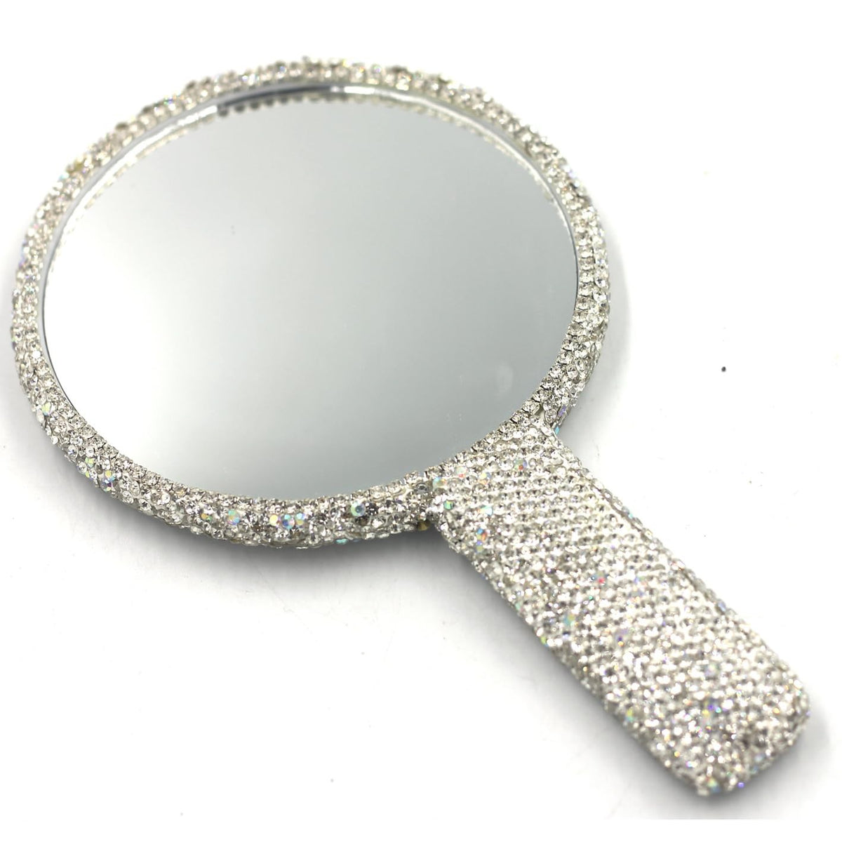 Dazzling Rhinestone Hand Mirror - Silver Makeup & Decorative Mirror