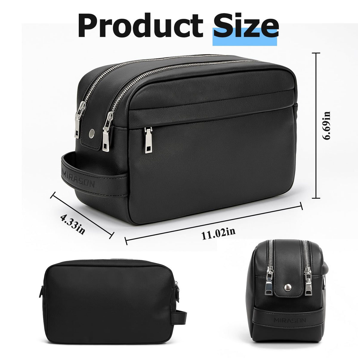 Water-Resistant Leather Men’s Travel Toiletry Bag Dopp Kit Black