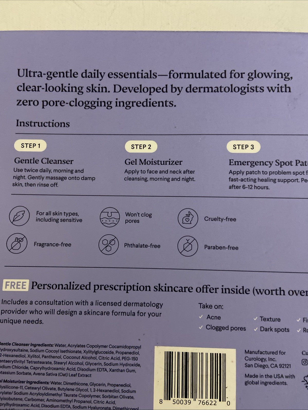 Curology Skincare Starter Set - Gentle Cleanser, Moisturizer & Spot Patches for All Skin Types