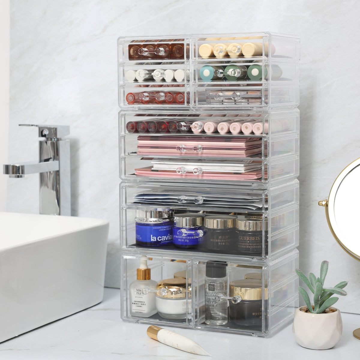 Clear Acrylic Makeup Storage Organizer with 13 Drawers - 4 Pack