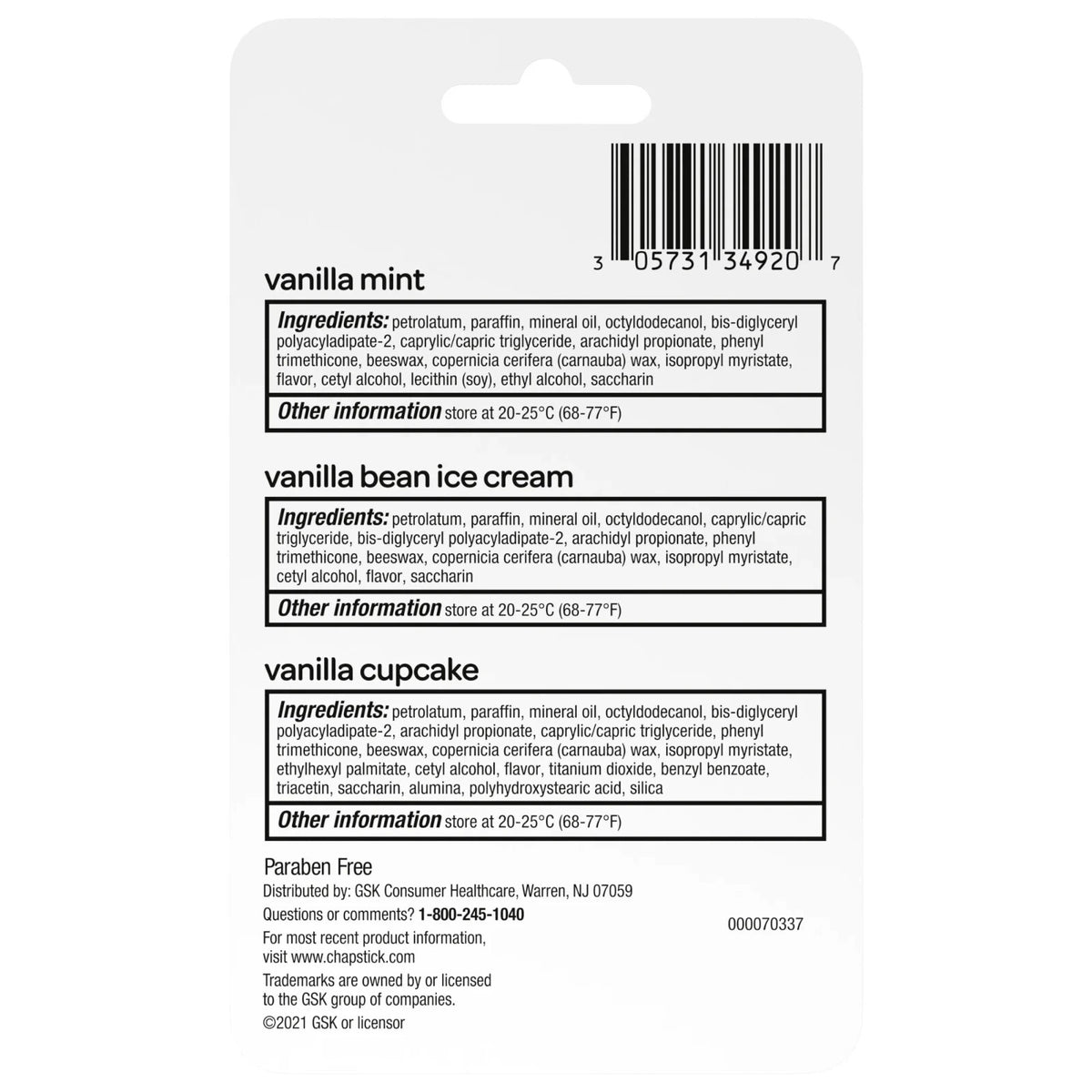 Lip Balm Set - Vanilla Flavored, 0.15oz, 3 Pack