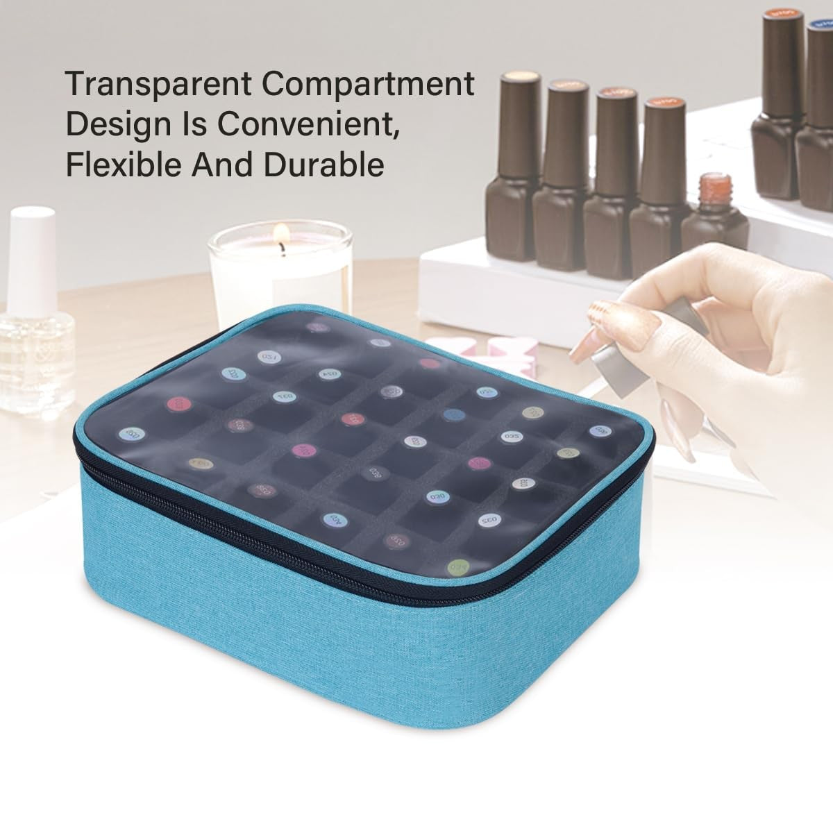 Small Clear Nail Polish Organizer Holds 30 Bottles 15ml Travel Case Green