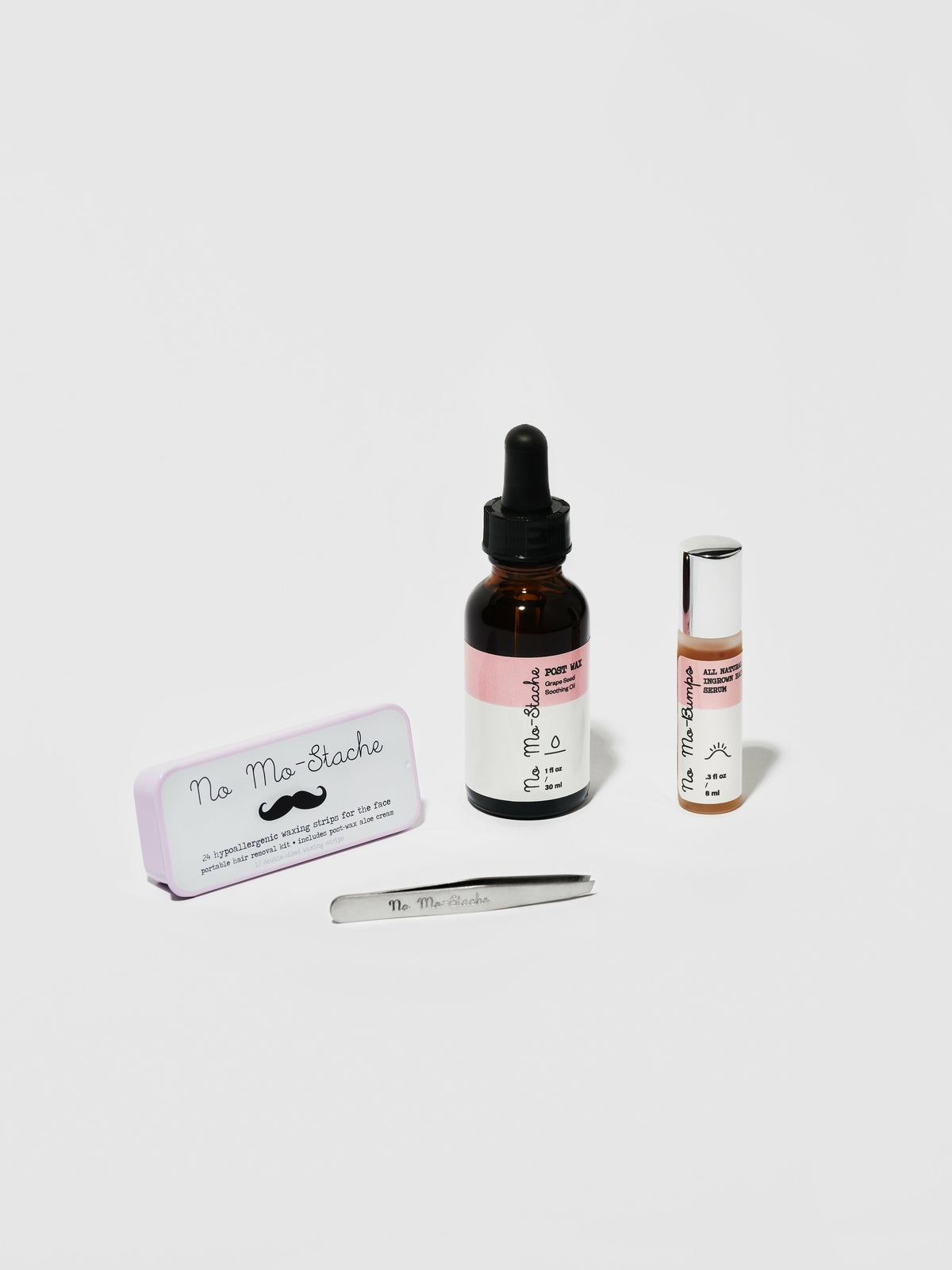 No Mo-Stache Skin Care Gift Set with Wax Strips Tweezers & Oils