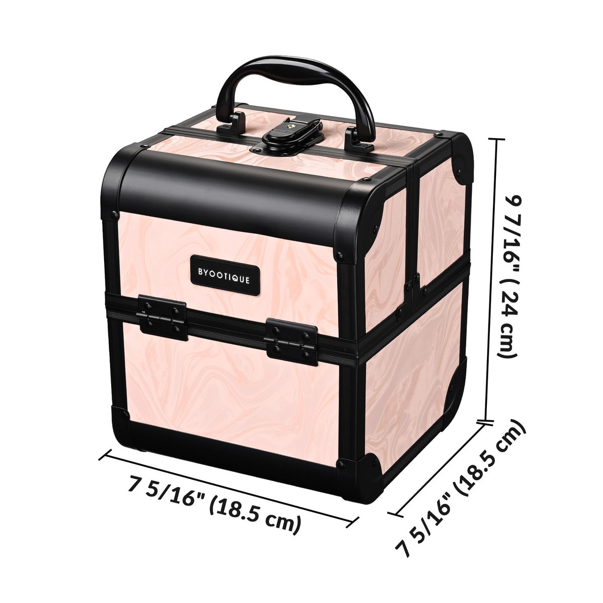 Makeup Train Case Organizer with Mirror & Extendable Trays - Pink Wavy Pattern