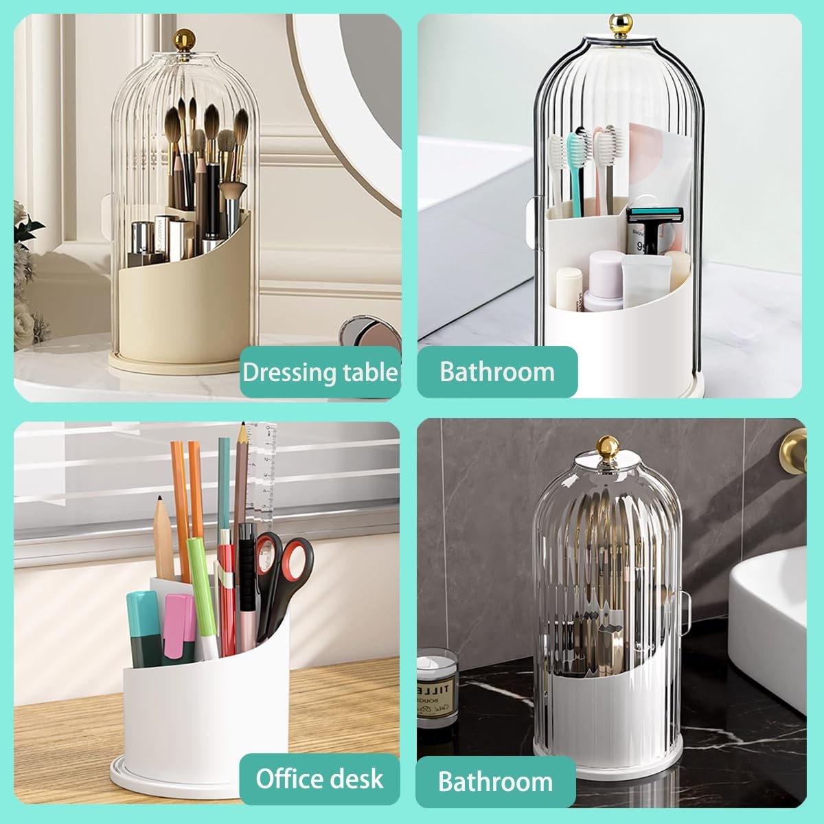 Toothbrush Storage Rack with 360° Rotating Base & Transparent Lid
