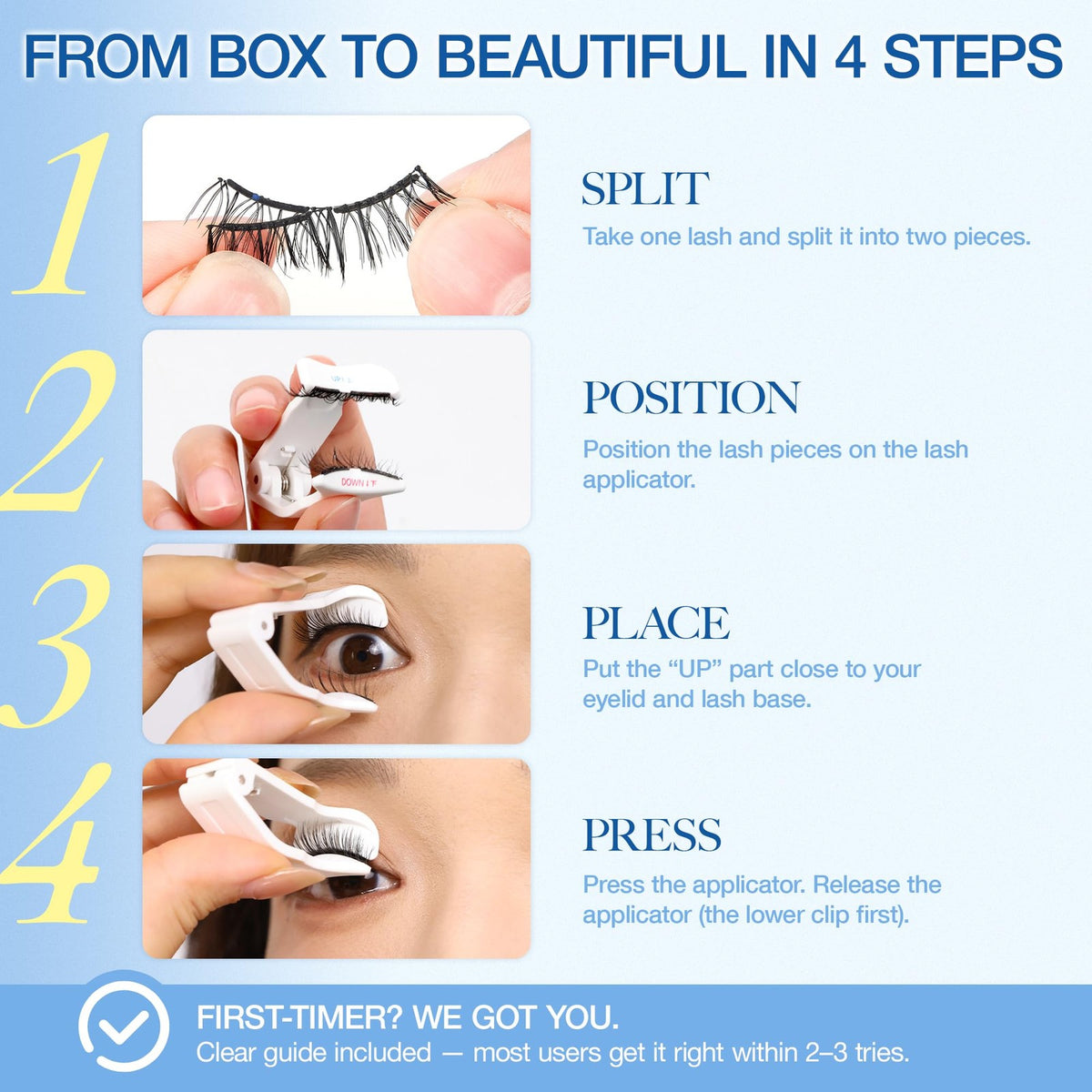 Magnetic Eyelashes with Applicator | Natural Look, 48H Hold, Travel Kit