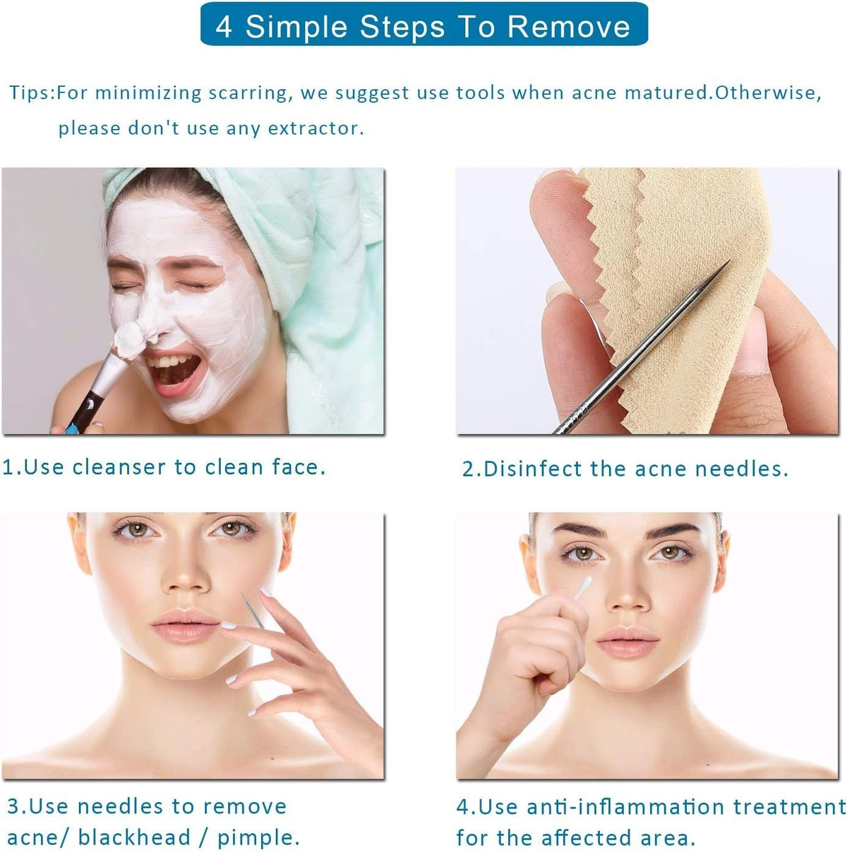 Comedone Extractor Set 5PCS - Blackhead Removal Tools for Facial Skin Care
