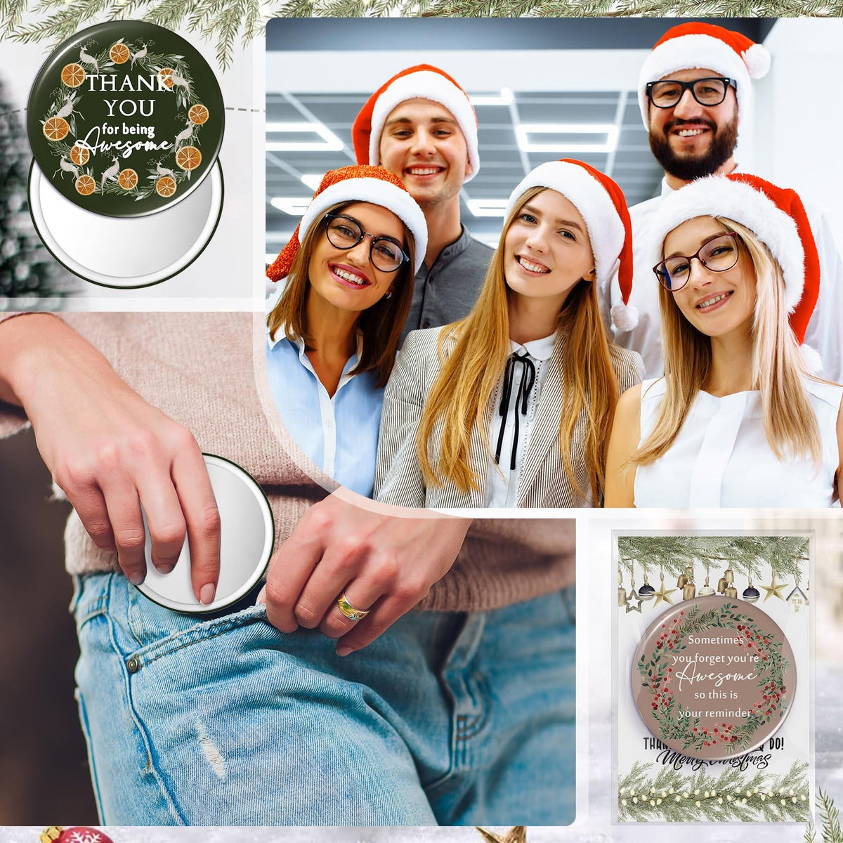 36-Piece Christmas Employee Appreciation Compact Mirror Set with Greeting Cards