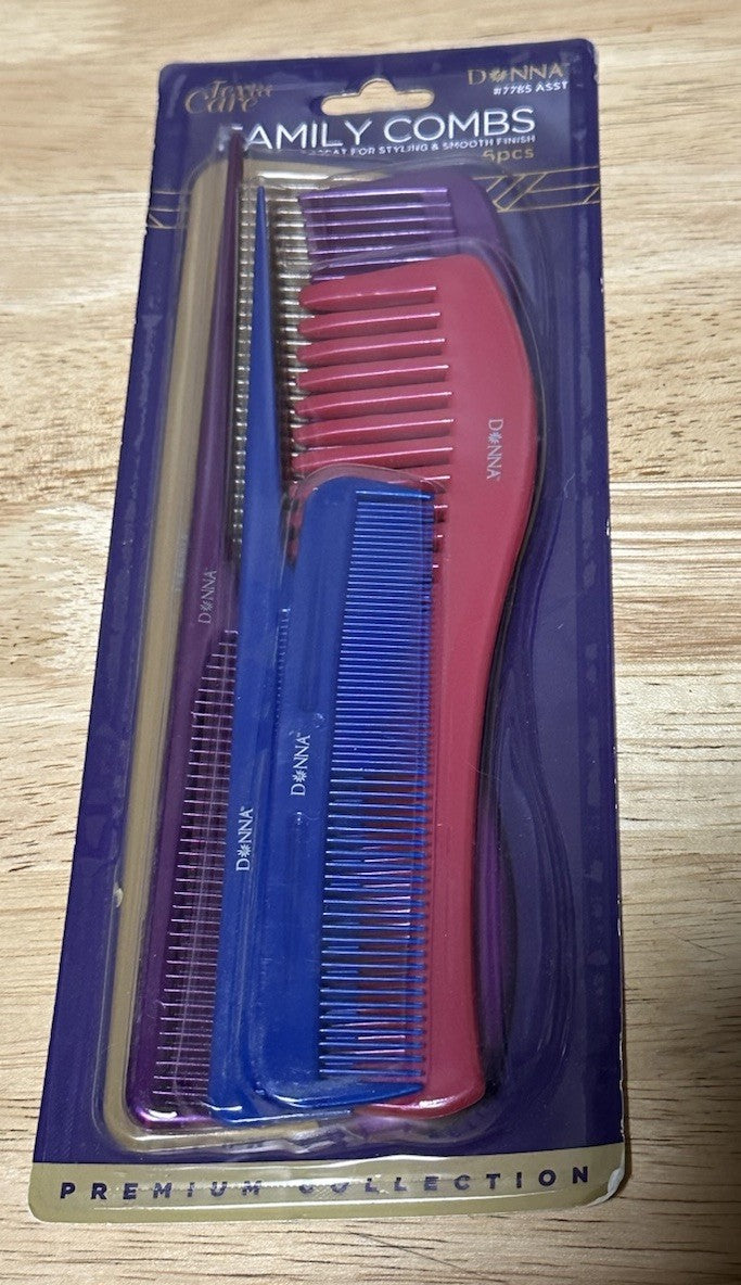 Family Comb Set - 4 Packs, 6 Pieces Each, Durable Plastic Design